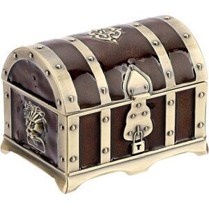 Vintage Metal Jewelry Box Treasure Trinket Chest Small Ring Earrings Gift Holder